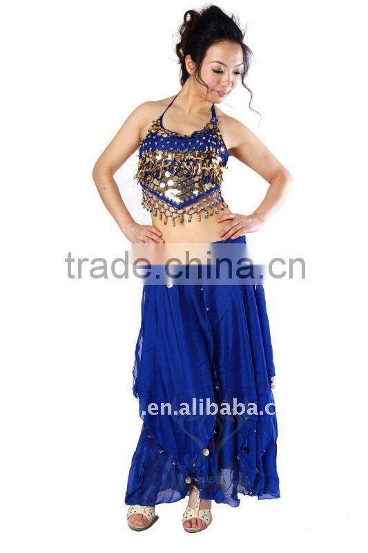 Chiffon Belly Dance Top with gold coins and beads for women dancers (SZ002)