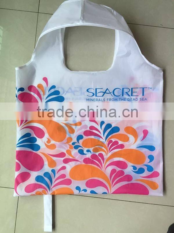 full color polyester folding shopping bag/ reusable strong grocery folding shopping bag