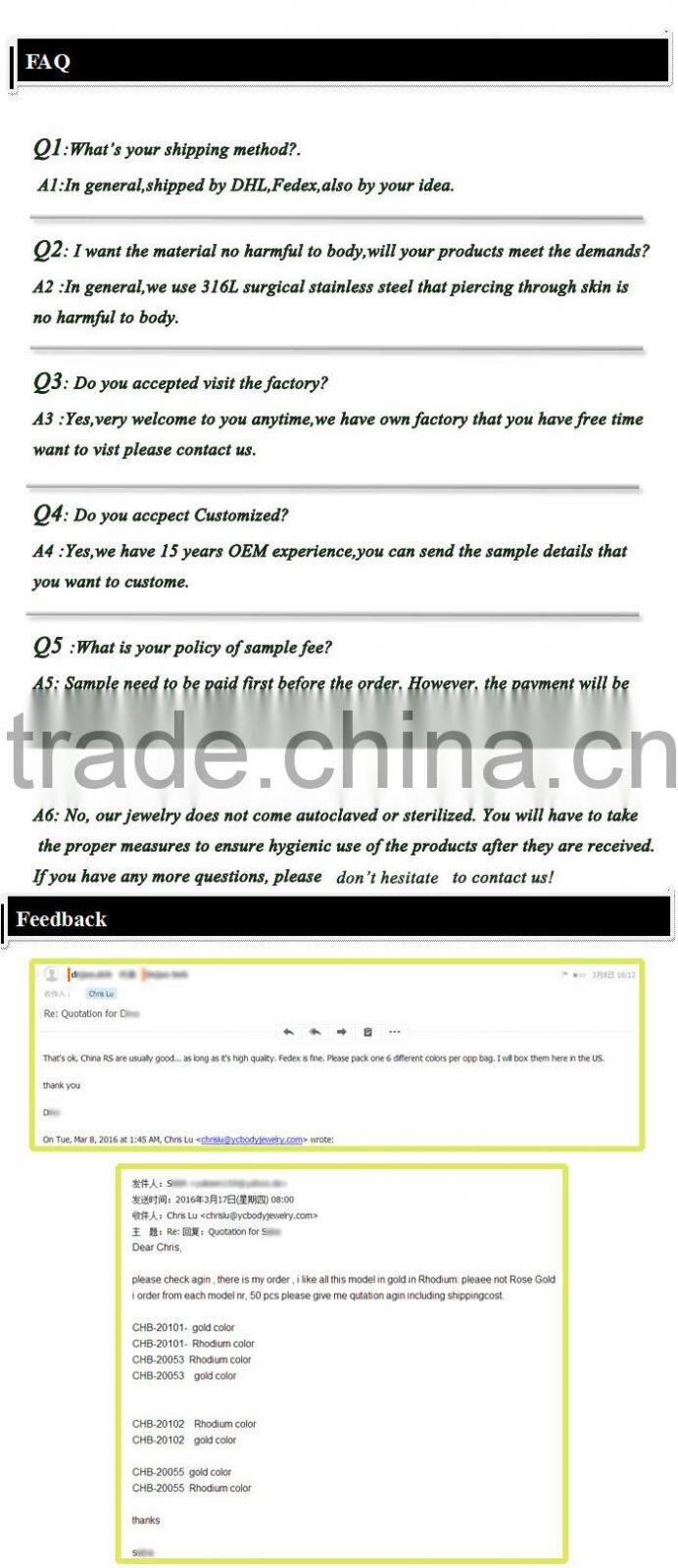 Beautiful Made In China 316L Steel Body Jewelry Hoseshoe Nose Lip Ring