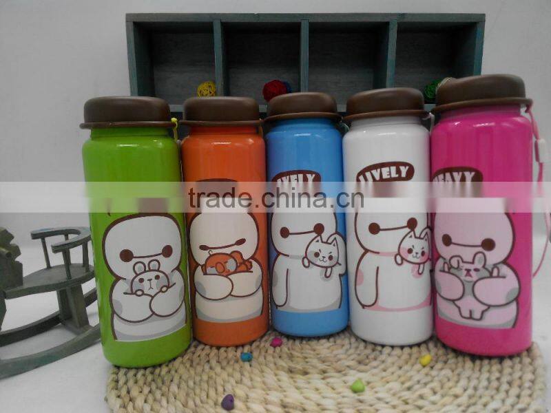 420ml single wall stainless steel sports/outdoor water bottle with pattern and plastic lid