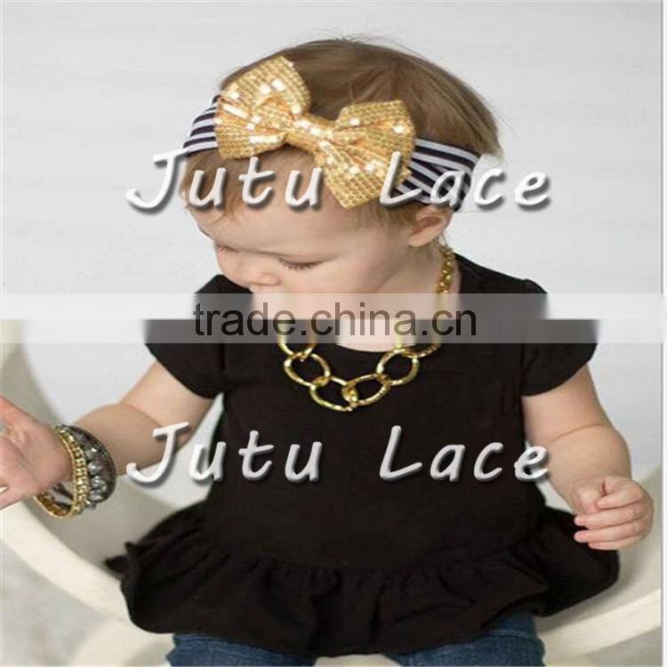 9 colors in stock babies headband stripes fabric, Sequin Bow Stripe Cotton knot headband wholesale