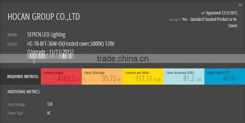 2400mm FA8 single pin ul tube 110-277vac lighting facts t8 led tubes