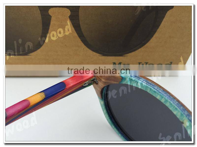 Mr.Wood Nature Newest Design Zerba Wood Frame Colorful Temples Fashion Wooden Sunglasses