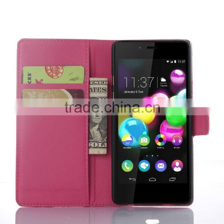 2015 Stylish Stand Wallet Lychee Leather phone cases for wiko highway pure wholesale