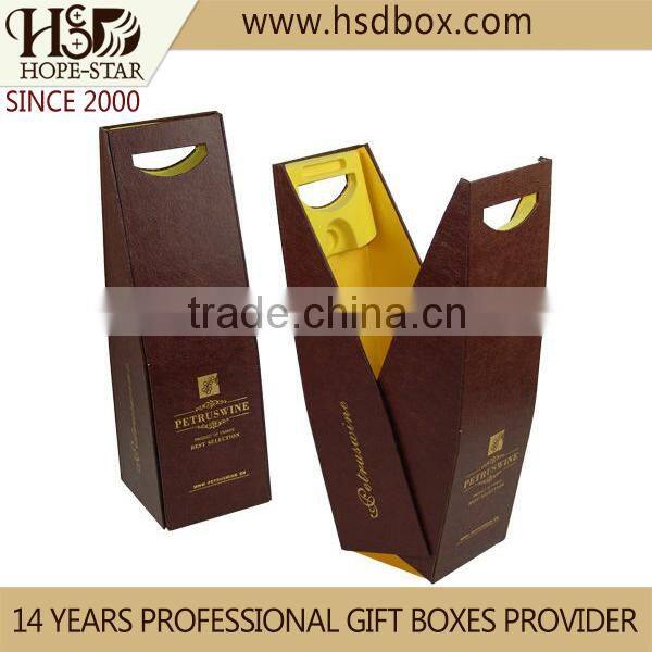 Top quality products handmade single bottle box luxury leather empty cardboard paper wine packaging box wine box