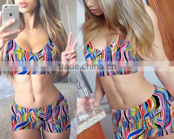 2015 new fashion latest swimwear designs for women colorful boxer short swimwear sexy muslim two-piece bikini swimwear wholesale