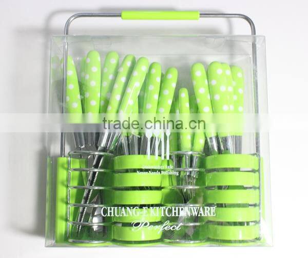 24PCS Plastic Handle Cutlery Set With PVC Box