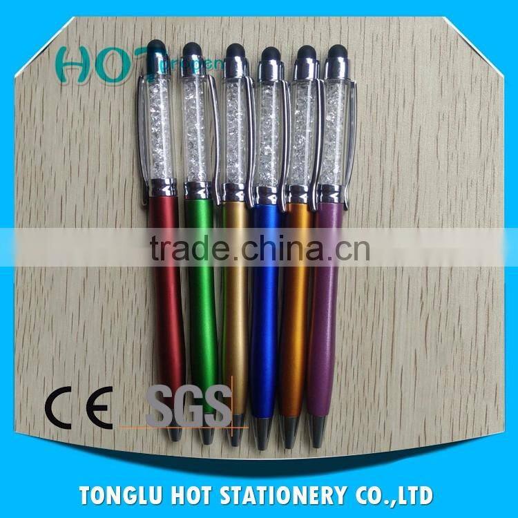 2016 Fashion Logo Printed 2 in 1Full color twist stylus crystal pen