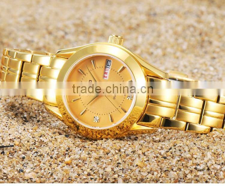 All gold case and band couple watches for rich his and hers quartz watches