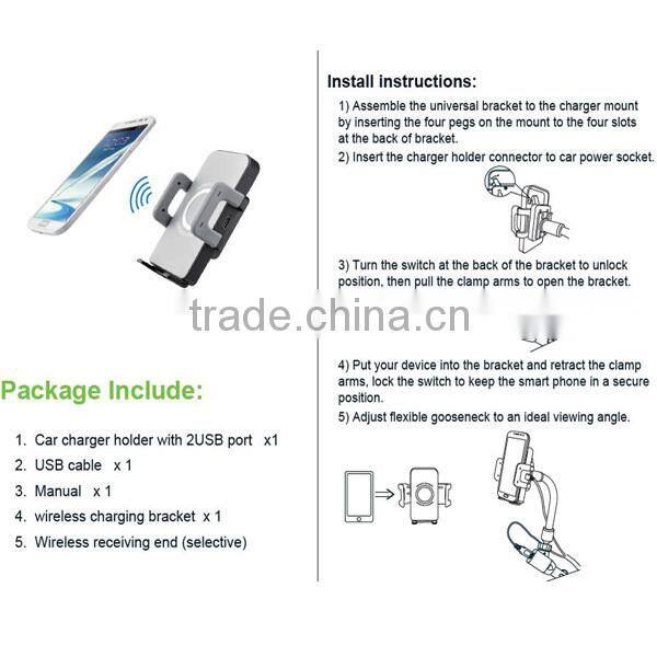 2 Port USB Car Wireless Mobile Charger Dash-mounted Holders