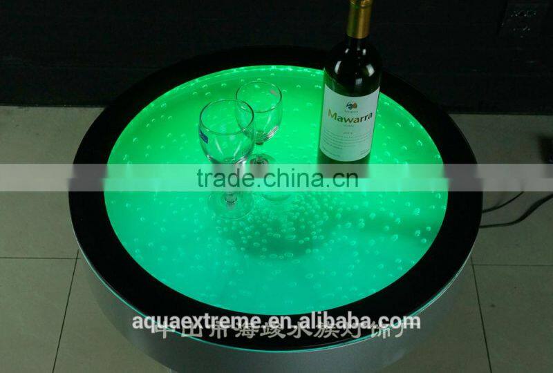 Beautiful battery driver Round Bar Table ,Fantastic LED light and water Bubble moving table