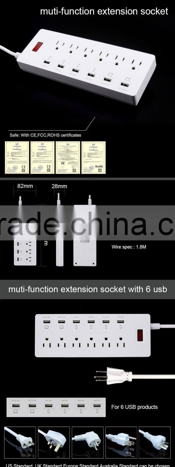 2-in-1 Surge Protected Power Strip USB Charger Station Combo Charging Ports Power Socket