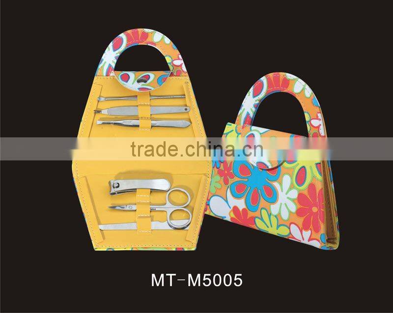Hot! Cute flower pattern handbag shape kit 6PCS manicure set