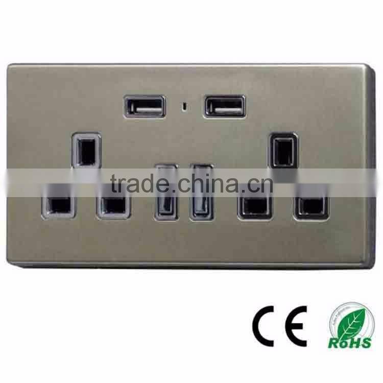Stainless steel wall switches with usb wall plug sockets