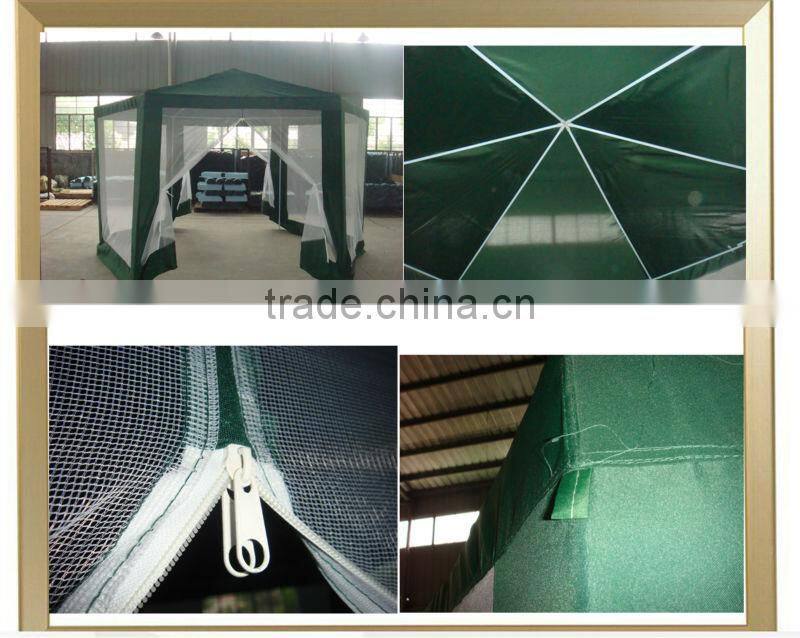 Hexagonal Green Polyester Garden Gazebo with mosquito net