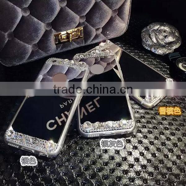 Cell phone case with mirror,TPU mirror diamond phone case for iPhone 6S 6Plus