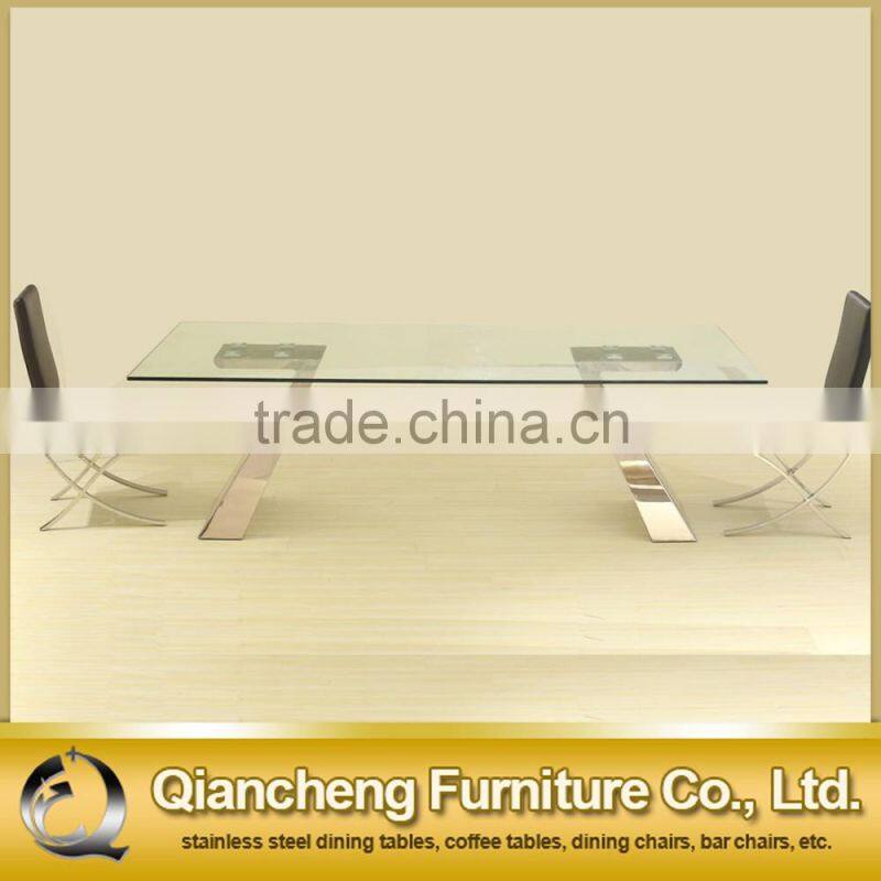 Mirrored dinning table set tempered glass hotel furniture