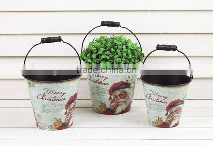 hot selling christmas tin buckets Christmas metal pails, metal bucket