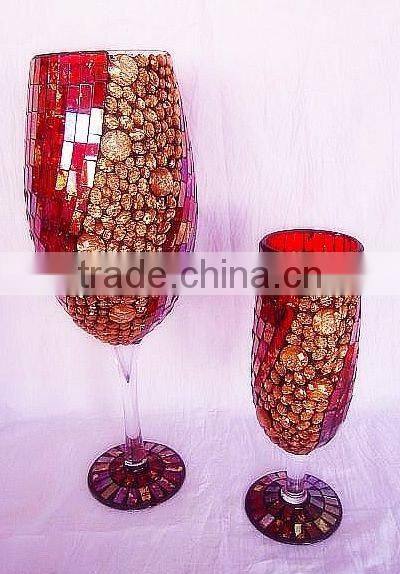 Red with Golden Beads Pretty Mosaic Tall Goblet Vases Wedding Table Decoration