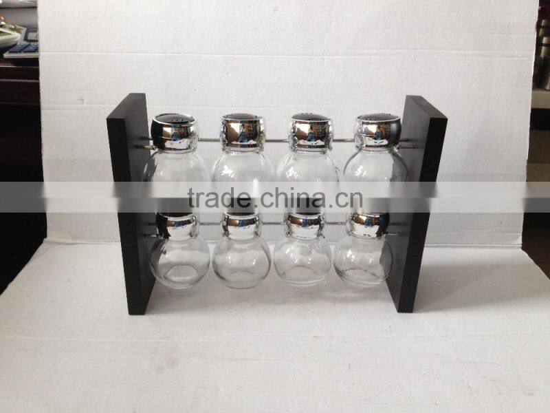 8pcs glass spice bottle set with wooden stand