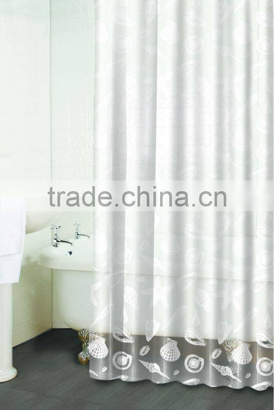 Print PEVA shower curtain and bath accessory