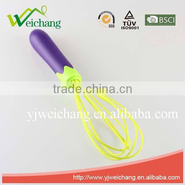 WCJ496 New design Eggplant handle Egg whisk Silicone Wire Whisk, Egg Frother, Milk & Egg Beater Blender 10" hot sales