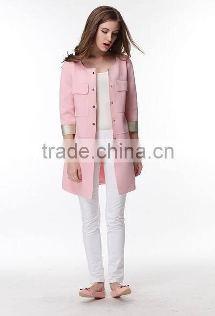 New Women single-breasted pink lady straight fashion coat design long trench