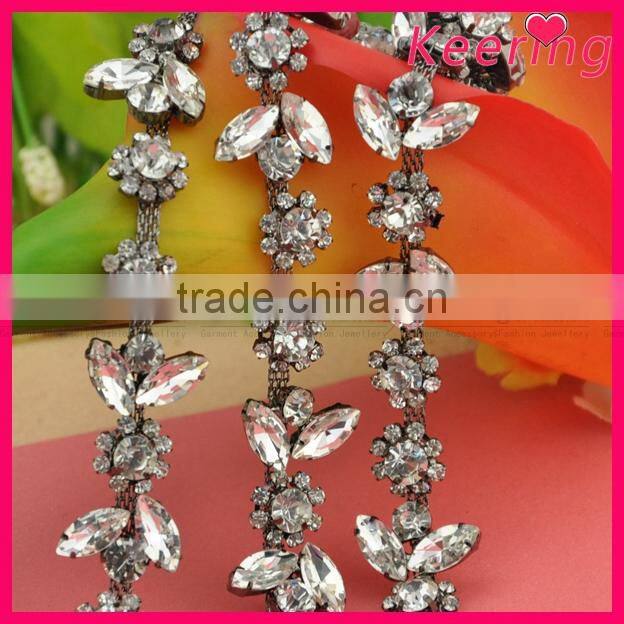 Wholesale black plating with crystal rhinestone trimming for dress WTP-1217
