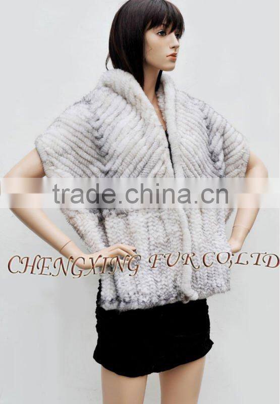 CX-B-M-46D Best Selling Wholesale Knit Mink Fur Lady's Latest Design Shawl