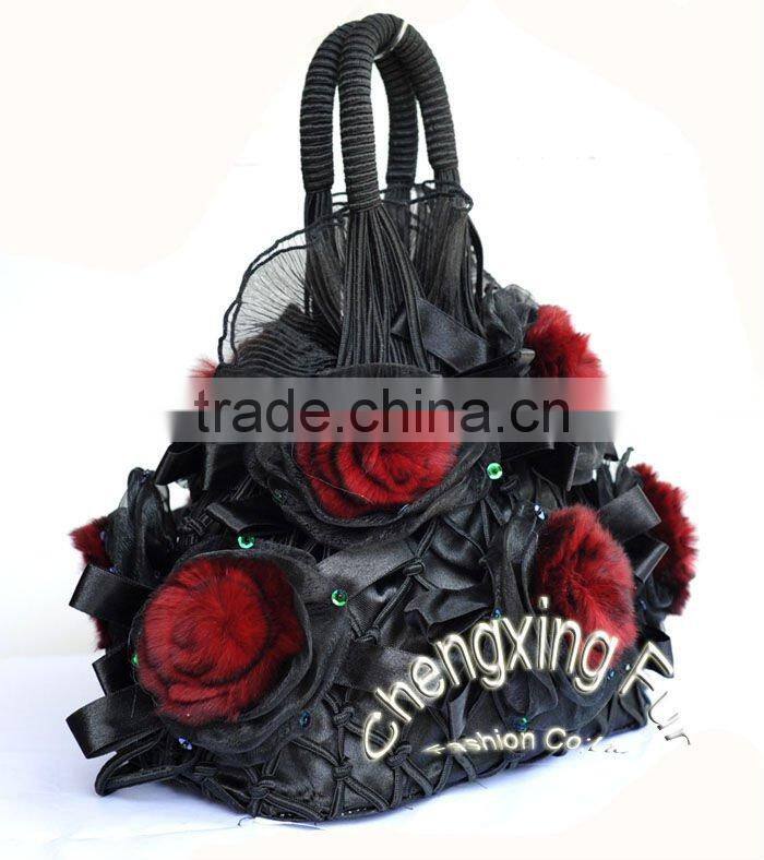 CX-H-30C Genuine Rex Fur Flower Evening Bag