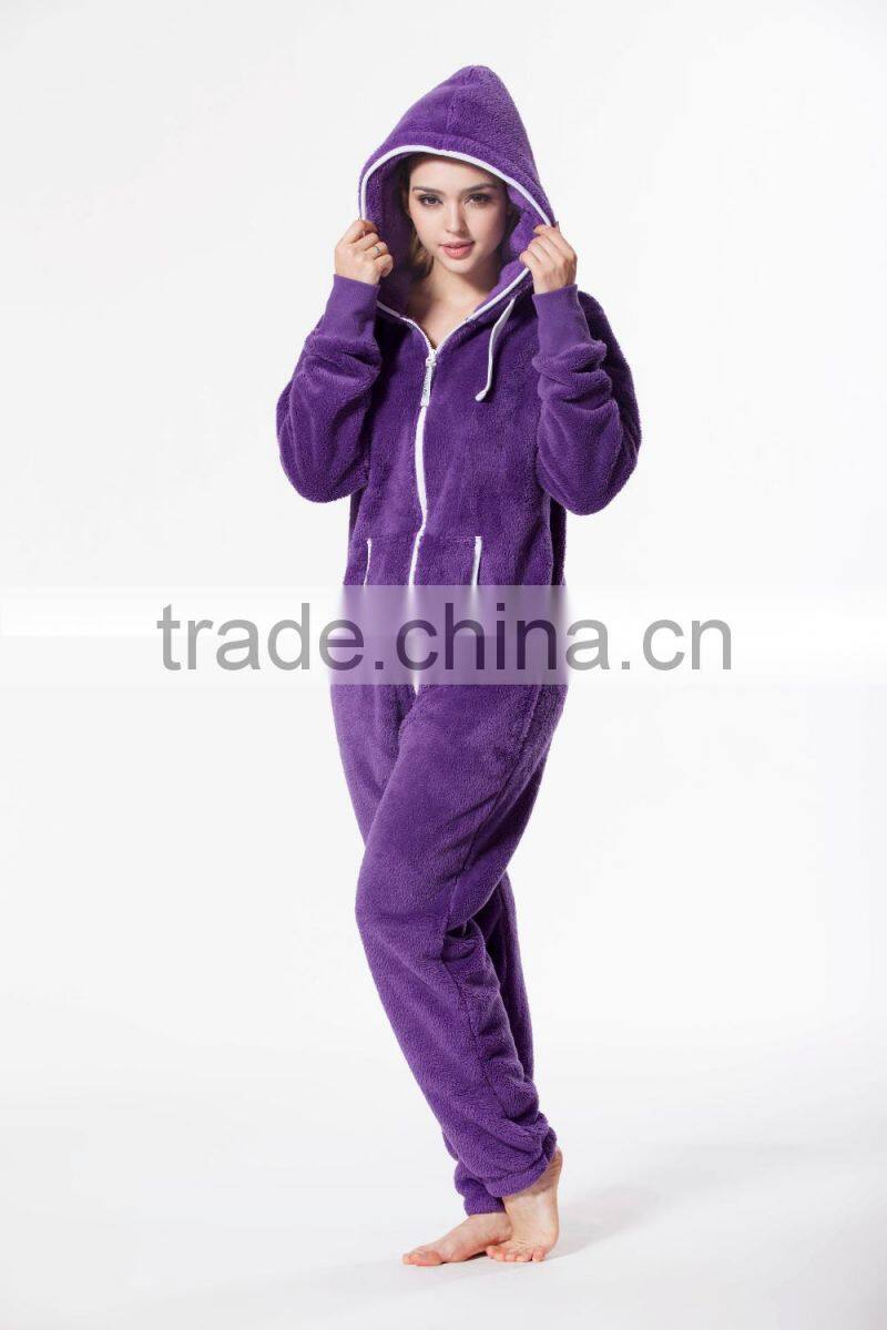 Fleece warm bear onesie jumpsuit plain purple bear onesie