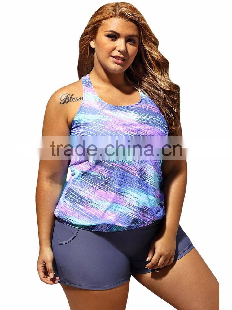China Factory Price Custom Hot Fat Women Two-Piece Swimming Wear Suit