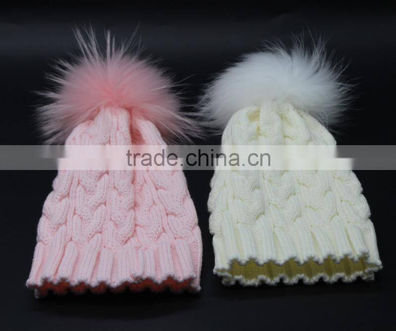 Children Fur Pompom Hat Baby Boys Girls Winter Beanie Hats Wool Knitted Caps For Kids 2016 Hot Sale