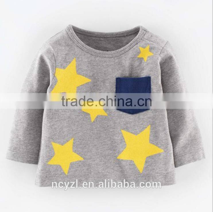 custom autumn and spring cute baby long sleeve print stars children t shirt sets