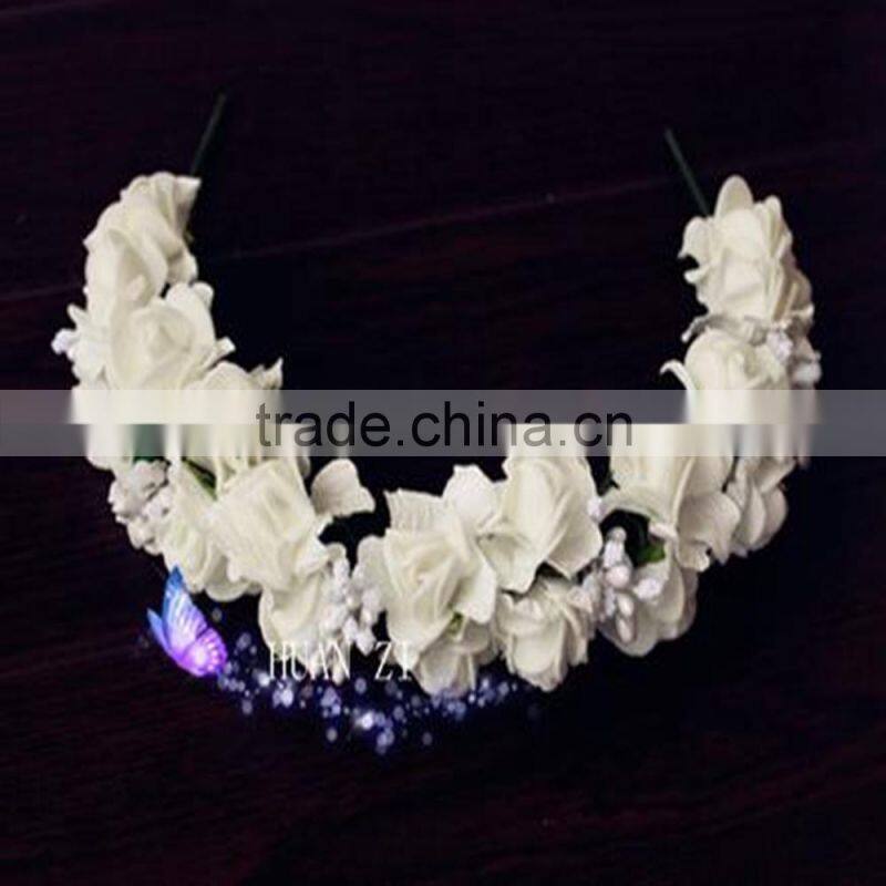 Rose Flower Headband Wedding Double Row Floral Garland Hairband