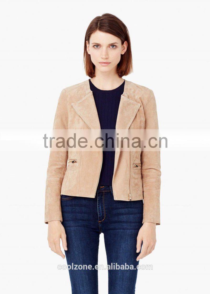 New fashion zipped fastening through front long sleeve jacket