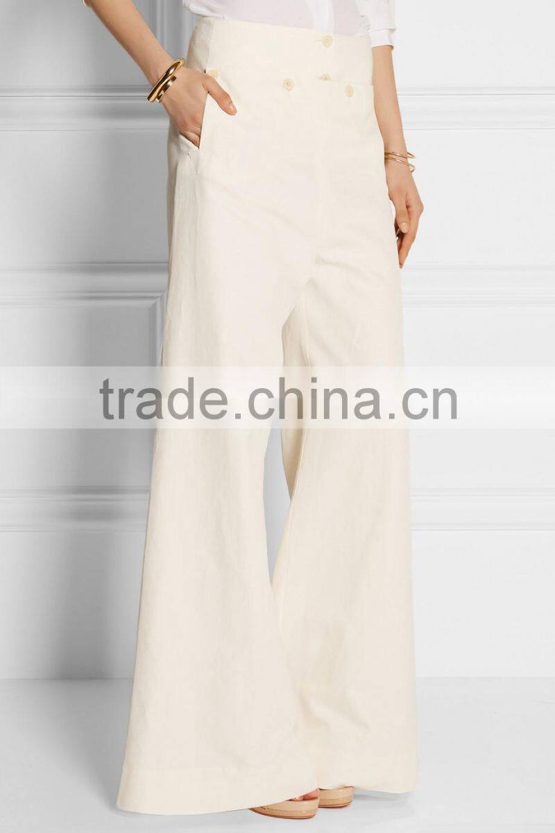 New Trendy 2015 Ivory slub twill wide-leg pants office lady wear to work business trousers