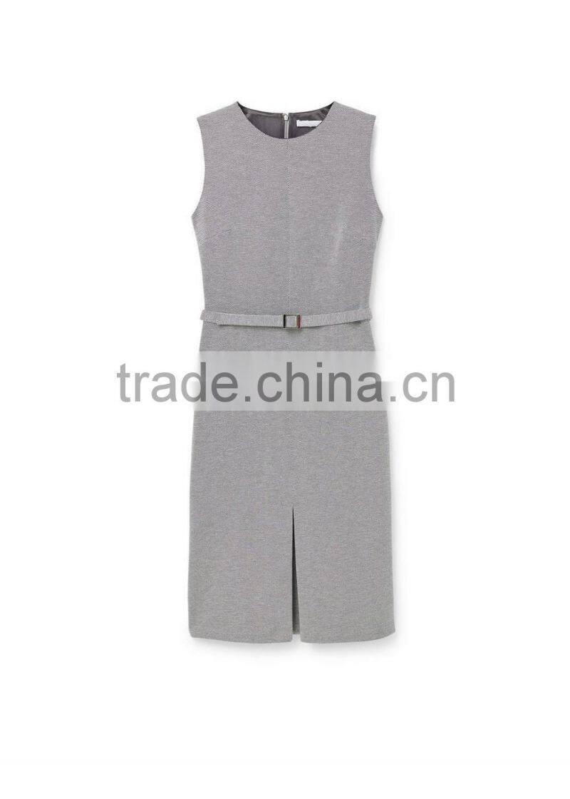 Ladies latest style linen light grey bodycon knee length dress