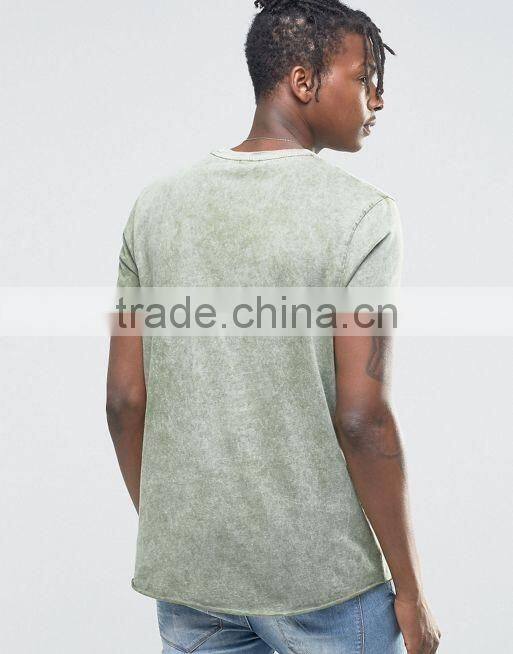 Longline T-Shirt In Acid Wash/stone washed Green
