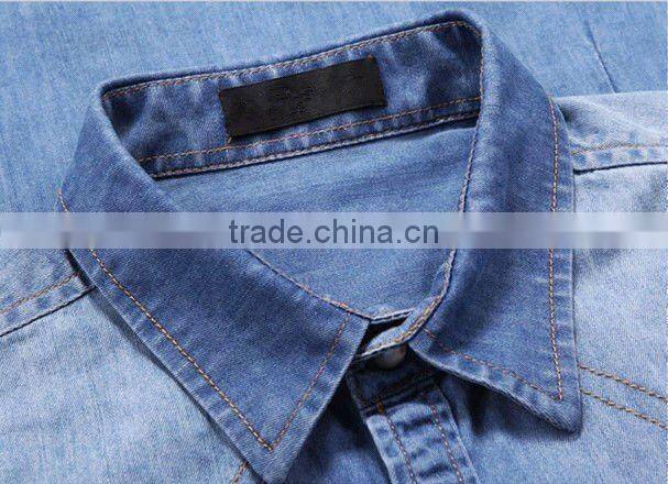 European fashion style Light blue 100%Natural Cotton soft Denim/Retro Cowboy Shirt for men with S,M,L,XL,XXL peaked collar