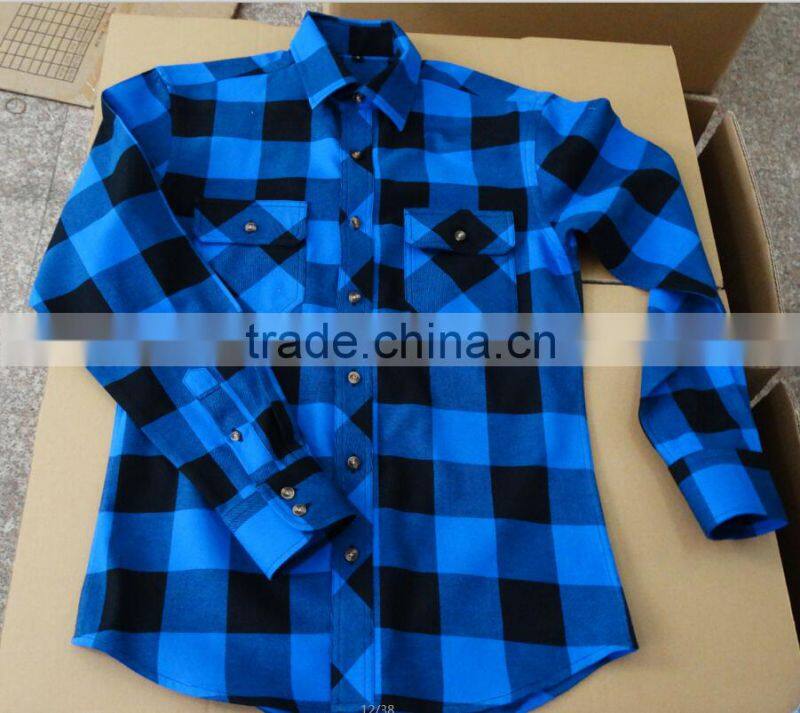 100% cotton royal blue big plaid flannel shirt
