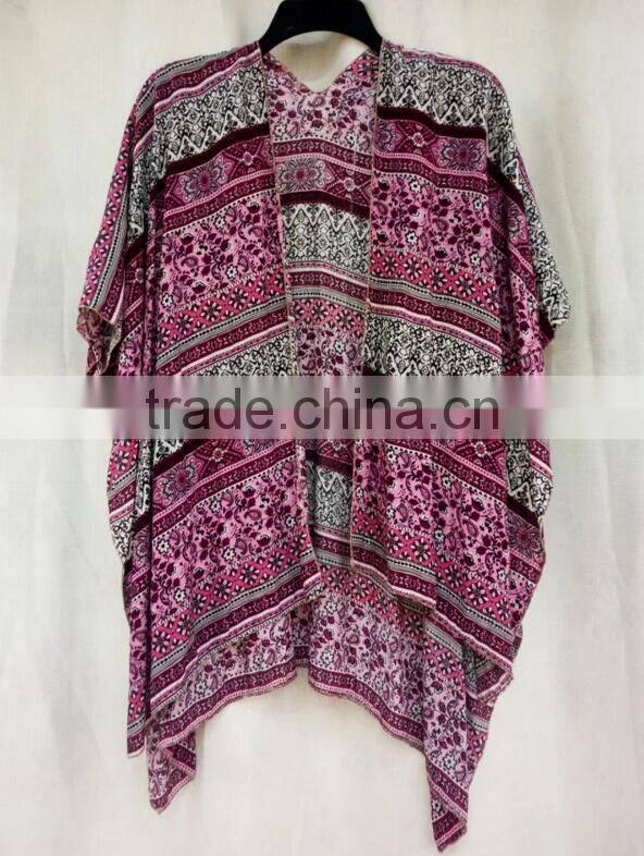 Hot sale fashion printed open kimono for women viscose cotton soft blouses