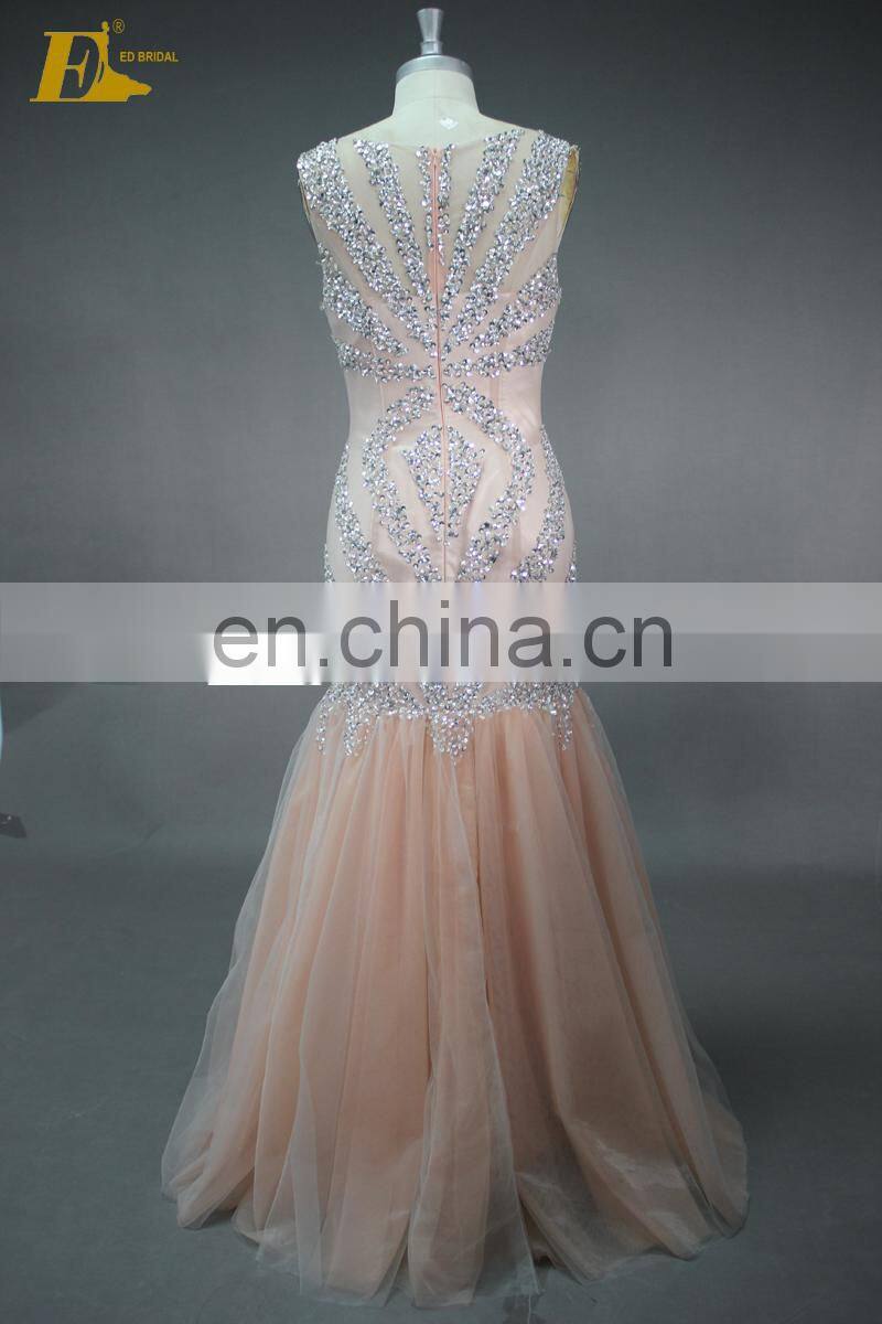 ED Real Sample Sleeveless High Collar Beads See-through Back Evening Dress