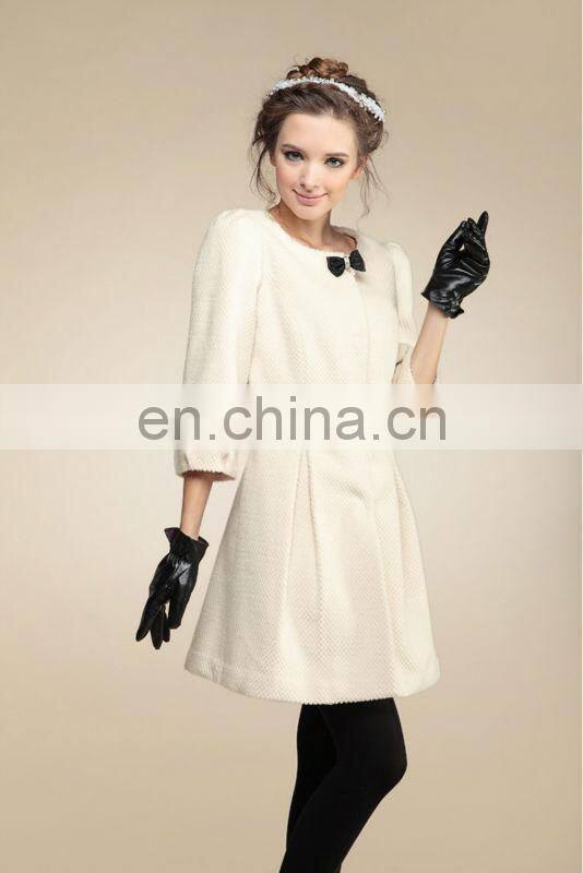 women fashion long pattern woolen overcoat,three quarter sleeve coats