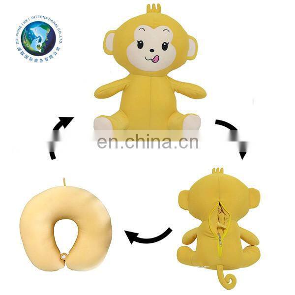 Convertible 2 in 1 memory foam neck pillow Custom kids stuffed animal soft plush dragon dinosaur u shape travel pillow