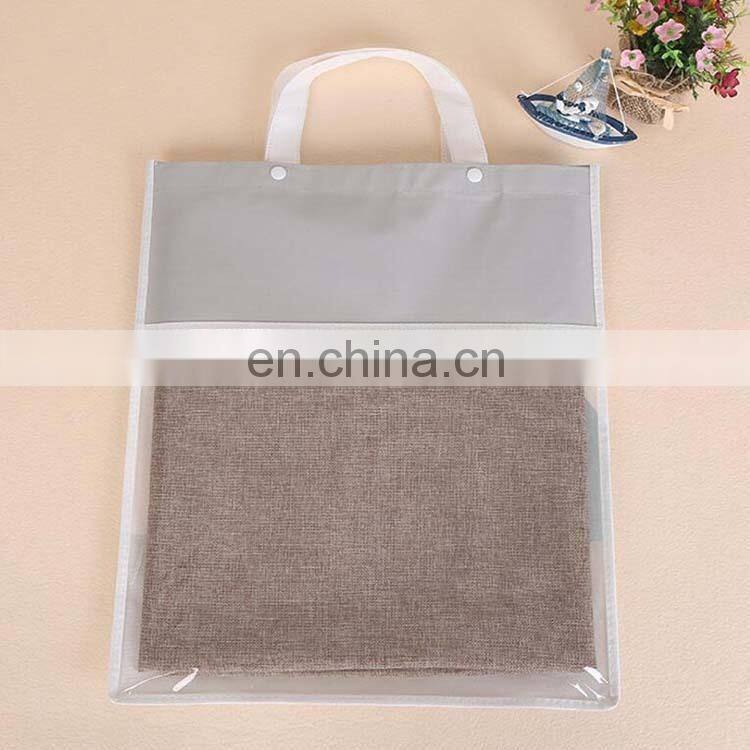 Wholesale factory price pvc pouch cloth plastic packaging bag fabric bag with clear PVC window and handing