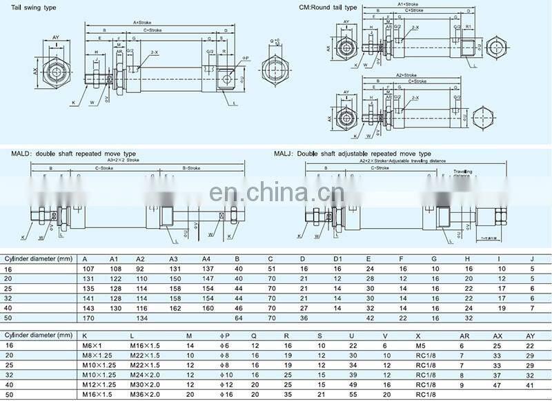 China Ningbo supplier long stroke mini pneumatic cylinder