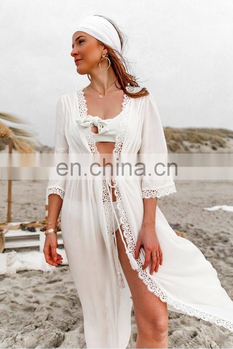 Plus size Red Cotton Beach Dress Embroidery Robe de Plage Bikini cover up Beachwear Pareos de Playa Mujer Beach tunic Cover ups