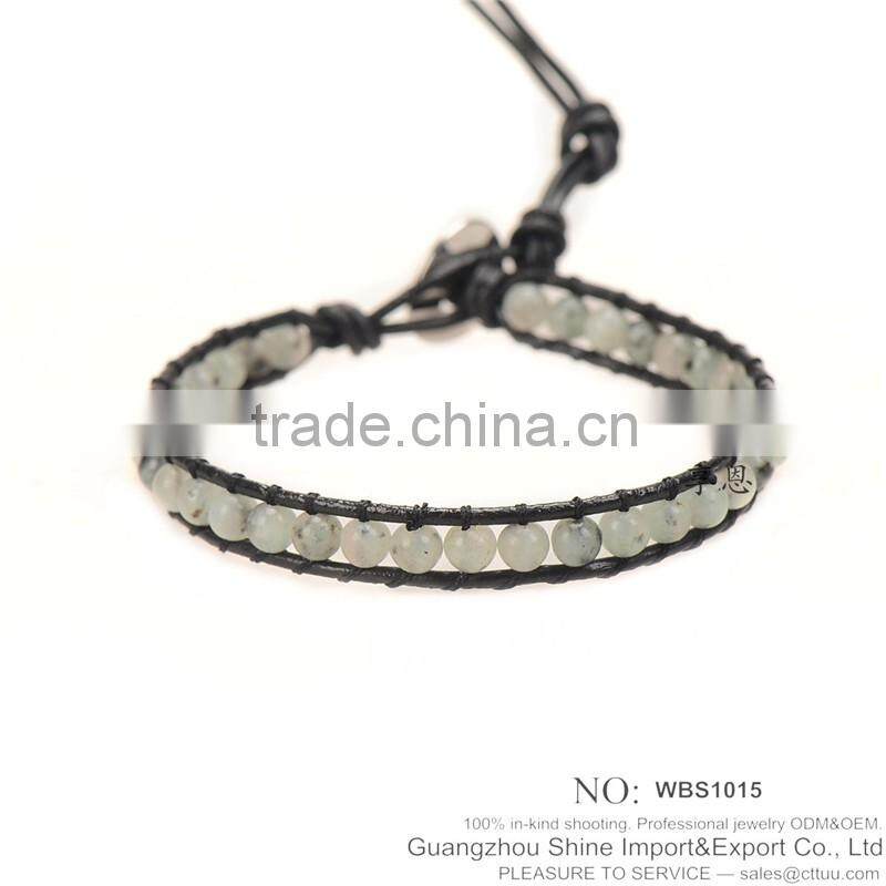 Fashion red leather semi precious stone bracelet wholesale XE09-0061