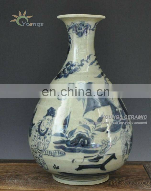 Antique Ming Reproduction Chinese Blue and White Porcelain Figure Vases